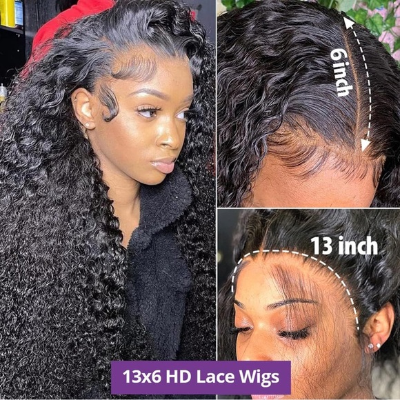 HUMAN HAIR 13x6 Deep Wave Lace Front 24” Wig 180% Density Glueless Natural Color - Picture 2 of 16